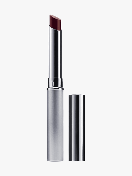 Clinique's Moody Block Honey Lipstick in branded component on a light gray background